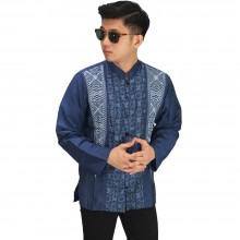 Baju Koko Panjang Elegan Bordir Navy