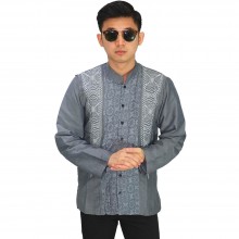 Baju Koko Panjang Elegan Bordir Soft Grey