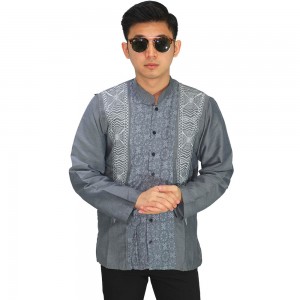 Baju Koko Panjang Elegan Bordir Soft Grey