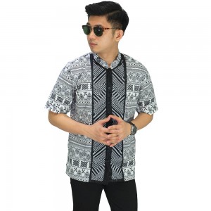 Baju Koko Pendek Bordir Batik Monokrom Putih