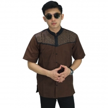 Baju Koko Pendek Circle Bordir Dark Brown