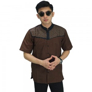 Baju Koko Pendek Circle Bordir Dark Brown