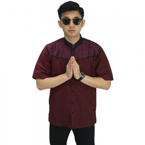 Baju Koko Pendek Circle Bordir Maroon