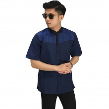 Baju Koko Pendek Circle Bordir Navy