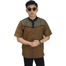 Baju Koko Pendek Circle Bordir Soft Brown