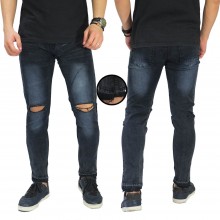 Jeans Knee Ripped Raw Frayed Hem Black Faded