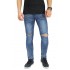 Jeans Knee Ripped Raw Frayed Hem Blue