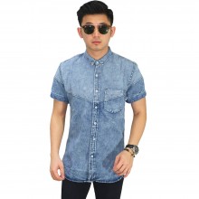 Kemeja Pendek Denim Bone Acid Wash