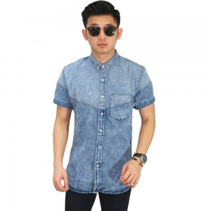 Kemeja Pendek Denim Bone Acid Wash