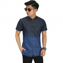 Kemeja Pendek Denim Grandad Gradation Dark Blue