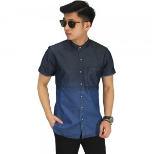 Kemeja Pendek Denim Grandad Gradation Dark Blue