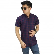 Kemeja Pendek Flanel Modern Tartan Navy