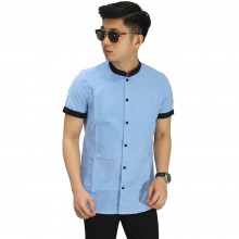 Kemeja Pendek Grandad Casual Soft Blue