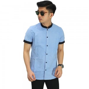 Kemeja Pendek Grandad Casual Soft Blue