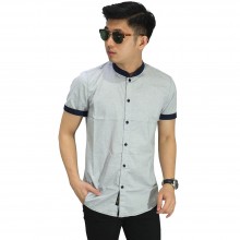 Kemeja Pendek Grandad Casual Soft Grey
