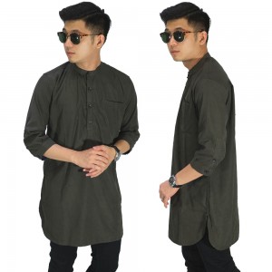 Baju Muslim Kurta Gamis 3/4 Polos Abu Tua