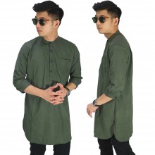 Baju Muslim Kurta Gamis 3/4 Polos Hijau Lumut