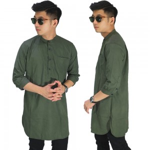 Baju Muslim Kurta Gamis 3/4 Polos Hijau Lumut
