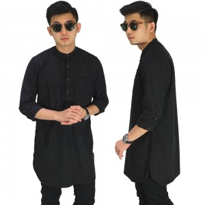 Baju Muslim Kurta Gamis 3/4 Polos Hitam