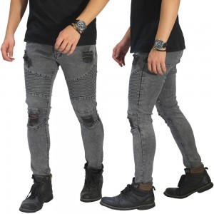 Biker Jeans Thigh And Knee Rips Grey