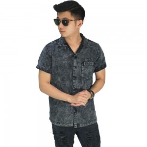 Kemeja Pendek Denim Revere Collar Washed Black