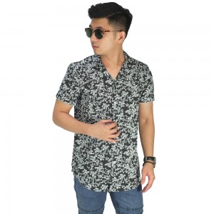 Kemeja Pendek Revere Collar Hawaii Black