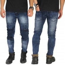 Jeans Ripped With Biker Patch Snow Wash Blue