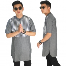 Baju Muslim Kurta Gamis Pendek Kombinasi Stripe