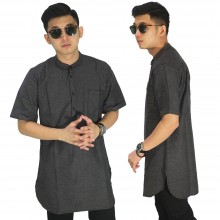 Baju Muslim Kurta Gamis Pendek Polos Abu Tua