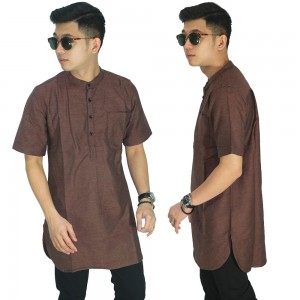 Baju Muslim Kurta Gamis Pendek Polos Coklat