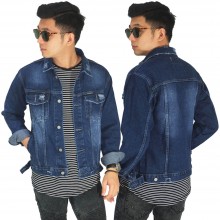 Jaket Denim Trucker Ripped Dark Blue