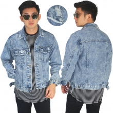 Jaket Denim Trucker Ripped Light Blue