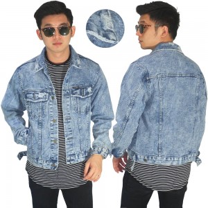 Jaket Denim Trucker Ripped Light Blue