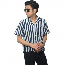 Kemeja Pendek Revere Collar Blaster Stripe Navy White