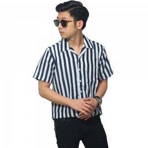 Kemeja Pendek Revere Collar Blaster Stripe Navy White