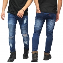 Biker Jeans Destroyed Ripped Dark Blue