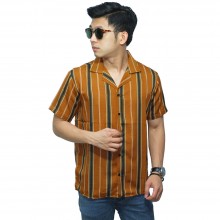 Kemeja Pendek Revere Collar Track Stripe Mustard