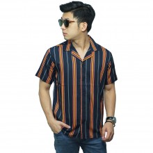 Kemeja Pendek Revere Collar Track Stripe Navy