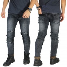 Jeans Ripped With Biker Patch Washed Grey