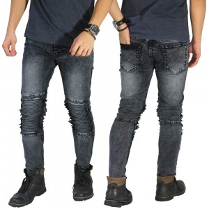 Jeans Ripped With Biker Patch Washed Grey