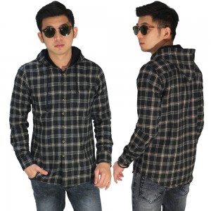 Kemeja Flanel Hoodie Tartan Black