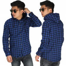Kemeja Flanel Hoodie Tartan Blue