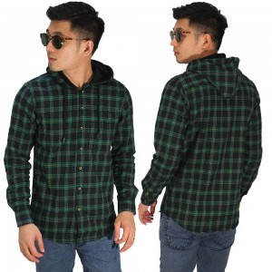 Kemeja Flanel Hoodie Tartan Green
