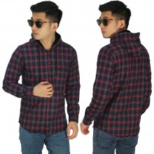 Kemeja Flanel Hoodie Tartan Navy