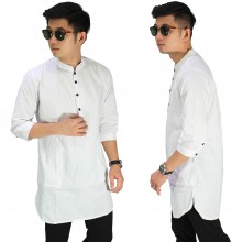 Baju Muslim Kurta Gamis 3/4 Polos Putih