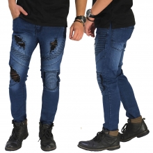 Biker Jeans 3 Ripped Dark Blue
