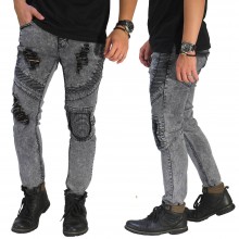 Biker Jeans 3 Ripped Grey