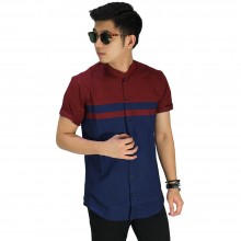 Kemeja Pendek Grandad Navy Combination Maroon