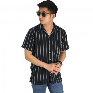 Kemeja Pendek Revere Collar Big Stripe Black