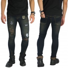 Jeans Frayed Ripped Embroidery Patch Black Vintage